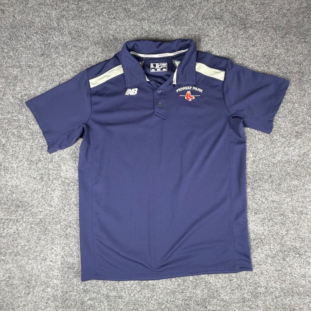 New Balance Fenway Park Boston Red Sox Polo Shirt Mens Large Navy Blue‎ NB Dry